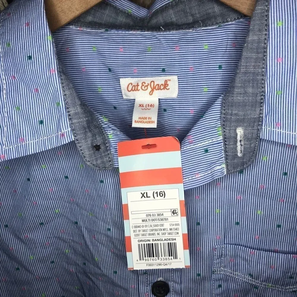Cat & Jack Short Sleeve Button-Down Dot Shirt